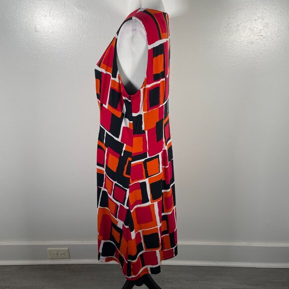 Calvin Klein Multicolor Scoop Neck Geometric Print Sleeveless Midi Dress Size 14 - Picture 7 of 16